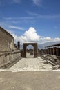 Forum of city destroyed by the eruption of the volcano Vesuvius, view of the Temple of Jupiter, Pompeii, Italy