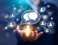 Forum and community discussions, featuring elements like speech bubbles, people icons, and chat symbols symbolizing conversation, Royalty Free Stock Photo