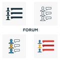 Forum icon set. Four elements in diferent styles from content icons collection. Creative forum icons filled, outline, colored and Royalty Free Stock Photo