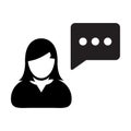 Forum icon vector female person profile avatar with speech bubble symbol for discussion and information in flat color glyph Royalty Free Stock Photo