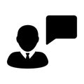 Forum icon vector male person profile avatar with speech bubble symbol for discussion and information in flat color glyph Royalty Free Stock Photo