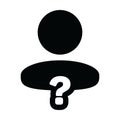 Forum icon vector question mark with male user person profile avatar symbol for help sign in a glyph pictogram