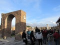 Forum of Pompeii, Italy, with ruins and tourists