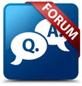 Forum (question answer bubble icon) blue square button red ribbon in corner Royalty Free Stock Photo