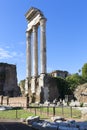 Forum Romanum, view of the ruins of several important ancient buildings, fragment of the Temple of Castor and Pollux, Rome, Italy
