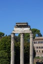 Forum Romanum, view of the ruins of several important ancient buildings, remains of Temple of Castor and Pollux, Rome, Italy