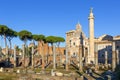 Forum of Trajan, part of Forum Romanum, view of the ruins of several important ancient  buildings, Trajan`s Column, Rome, Italy Royalty Free Stock Photo