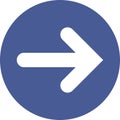 Forward button. Round blue icon with arrow pointing right. Vector icon