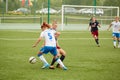 Forward of CSP Izmailovo in attack in game against team Mordovochka