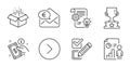 Forward, Euro money and Winner cup icons set. Cogwheel, Payment method and Business report signs. Vector