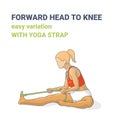 Forward Head to Knee or Janu Sirsasana Easy Variation with Yoga Strap Colorful Illustration Concept.