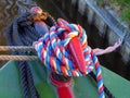 Forward mooring post on canal narrowboat