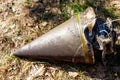 Forward part of ballistic missile after it fell, Ukraine and Donbass war conflict