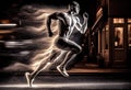 Forward running man at night and his dynamic movemen illustration. AI generative Royalty Free Stock Photo