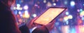 A forward-thinking businessperson engages with interactive financial graphs and holographic binary code on a tablet in a