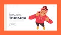 Forward Thinking Landing Page Template. Woman Gazing Upward With A Thumbs Up Gesture, Top View, Vector Illustration