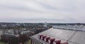 Forwards fly over Malkin Athletic Centre in Harvard University complex. Revealing red bricks buildings. Boston, USA