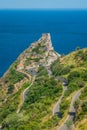 Panoramic view from Forza d`AgrÃÂ², with the Saracen Castle in the background. Province of Messina, Sicily, southern Italy.