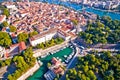Fosa harbor and town of Zadar historic peninsula aerial view