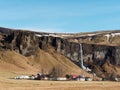 Foss a Sidu waterfall and farm in winter, southern Iceland Royalty Free Stock Photo