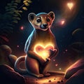 Fossa hugging heart Digital illustration of a beaver holding a heart in his hands. AI Generated animal ai