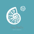 Fossil ammonite nautilus seashell logo set. Isolated of seashells, ancient ammonite fossil logo, card