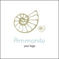 Fossil ammonite nautilus seashell vector logo. Hand drawn illustration for spa salon, seafood cafe, restaurant, corporate identity