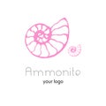 Fossil ammonite nautilus seashell vector logo. Hand drawn illustration for spa salon, seafood cafe, restaurant, corporate identity