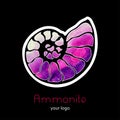 Fossil ammonite nautilus seashell vector logo. Watercolor rainbow pink white purple hand drawn illustration spa seafood