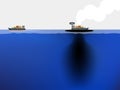 Fossil fuel is leaked from the ship to blue ocean