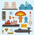 Fossil-fuel nuclear atomic power and renewable energy generating electricity nuclear energy vector illustration. Atomic