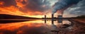 Fossil Fuel Power Plant Against Breathtaking Sunset Pocerady, Czech Republic