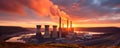 Fossil Fuel Power Plant Framed By Majestic Sunset In Pocerady, Czech Republic