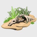 Fossil skeleton of an ancient animal on stone Royalty Free Stock Photo