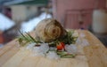 Fossil snail, rosemary, red berry and lavender on my organic terrace Royalty Free Stock Photo