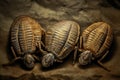 A fossil of three segments that represents the ancient order of trilobites.. AI generation