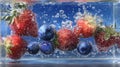 Fossilization of strawberries and blueberries suspended in bubbles underwater