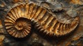 Fossilized Ammonite Shell in Rock Formation Royalty Free Stock Photo