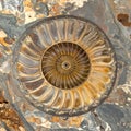 Fossilized Ammonite Shell in Sedimentary Rock Texture Geology Prehistoric Era Royalty Free Stock Photo