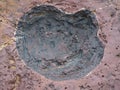 A dinosaur footprint in the Aren Mountains, Huesca, Spain, Europe