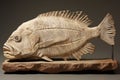 fossilized fish skeleton in a slab of rock Royalty Free Stock Photo