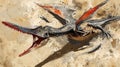 A fossilized pterosaur with a preserved fish in its stomach providing insight into the eating habits and diet of these