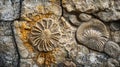 Fossilized Shells and Floral Patterns Embedded in Rock Royalty Free Stock Photo