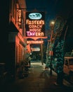 Fosters Coach House neon sign at night, Rhinebeck, New York