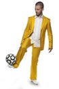 Fotball trick, business man isolated on the background