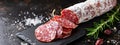 Fouette sausage on a board. Selective focus. Royalty Free Stock Photo