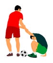 Foul situations and helping the opponent to get up, to stand up.Fair play situation. Isolated poses of soccer players i