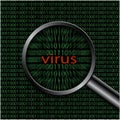 Found computer virus under a magnifying glass a illustration.