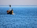 Ocean view with boat found in saint martin island. Royalty Free Stock Photo