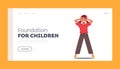 Foundation for Children Landing Page Template. Shocked Little Yelling Holding Head with Hands, Girl Astonished Emotion